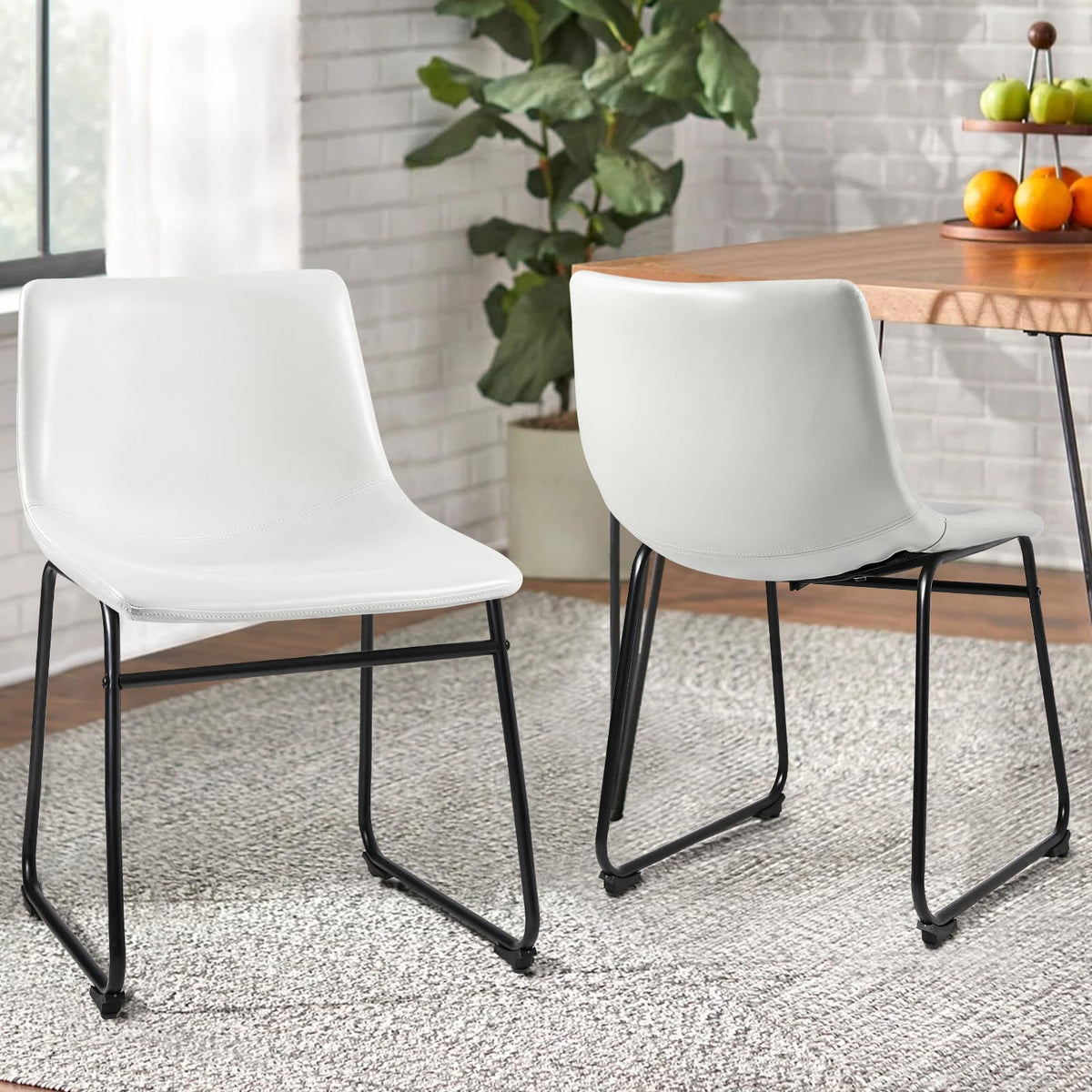 Waleaf 26 Inch Bar Stools Set Of 2,Counter Height Bar Stools With Back, Modern Pu Leather Stools With Metal Leg And Footrest (White, 2 Pcs 18' Dining Chairs)