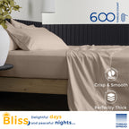 Thread Spread Luxury Sheets 600 Thread Count - Egyptian Cotton Quality Queen Size Sheet Set - Deep Pocket Fitted Bedding Sheets & Pillowcases - 4 Pc Breathable - Taupe Sheets For Boys & Girls