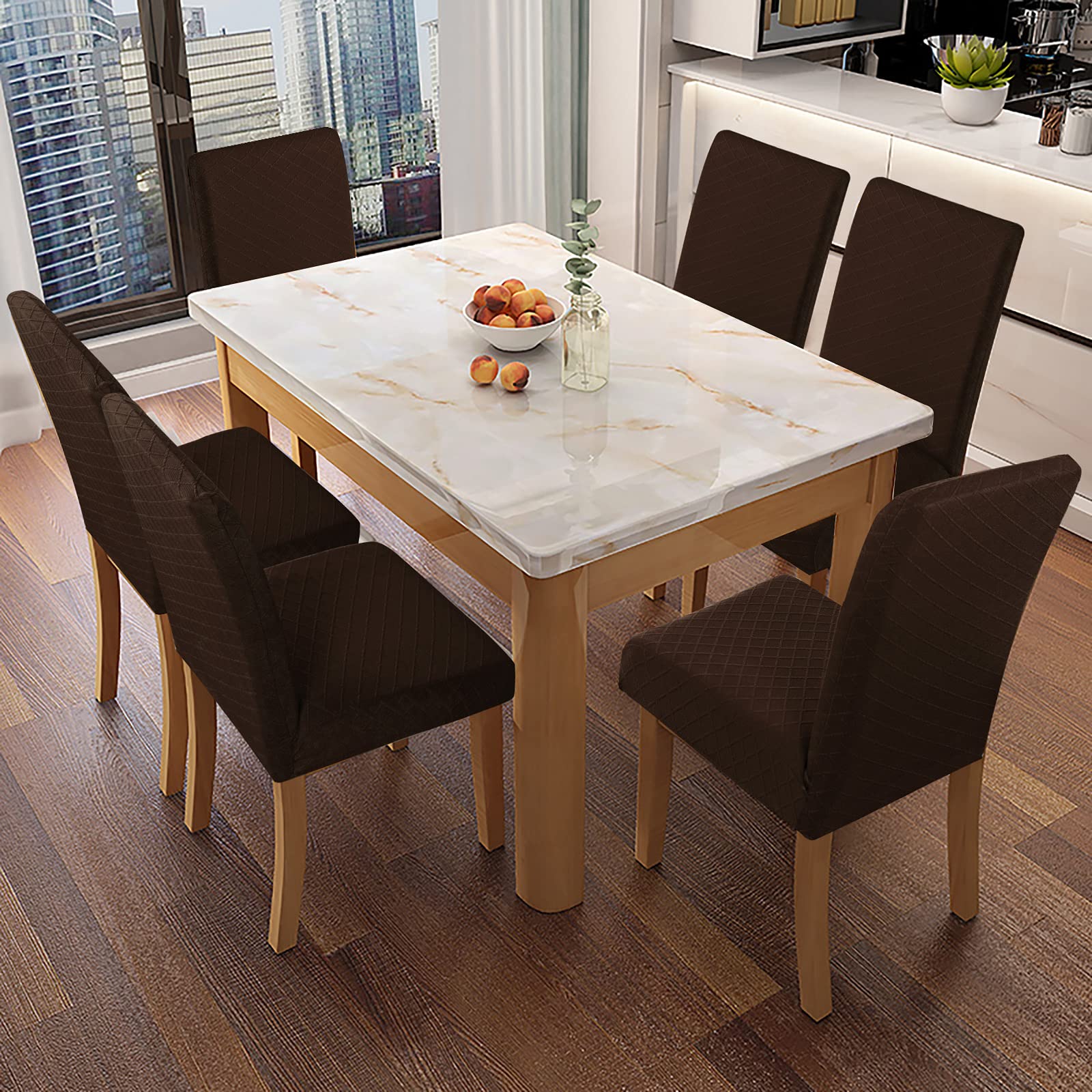 Genina Waterproof Chair Covers For Dining Room Dining Chair Covers Kitchen Parsons Chair Covers (Chocolate, 6 Pcs)