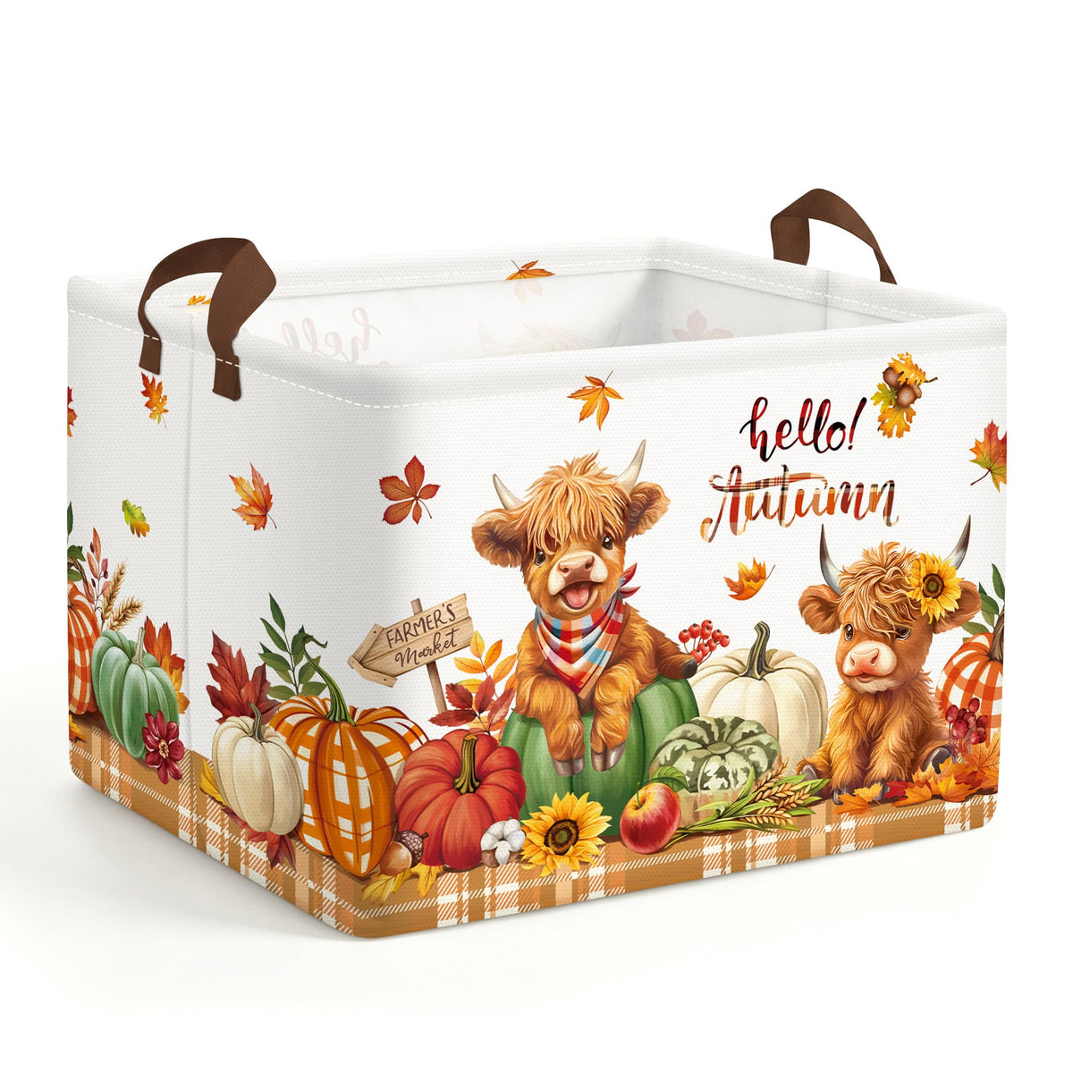 Clastyle Large Pumpkin Fall Gift Basket Empty Rectangular Foldable Clothes Toy Thanksgiving Storage Bin Orange Maple Book Harves