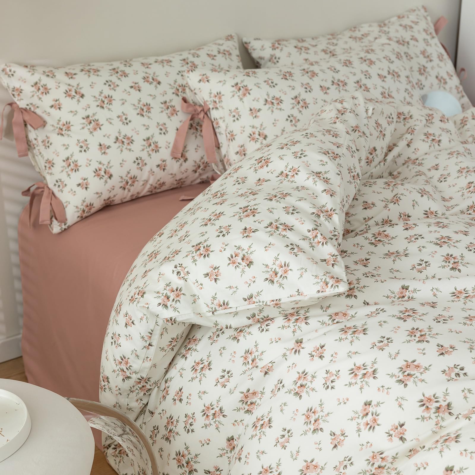 Pink Floral Duvet Cover King Chic Peach Flower Bedding Set King Girls Boho Floral Duvet Cover Vintage Blush Pink Comforter Cover