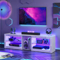 Bestier High Gloss TV Stand for 70 inch TV, Gaming Entertainment Center for PS5, LED TV Cabinet with Glass Shelves for Living Ro