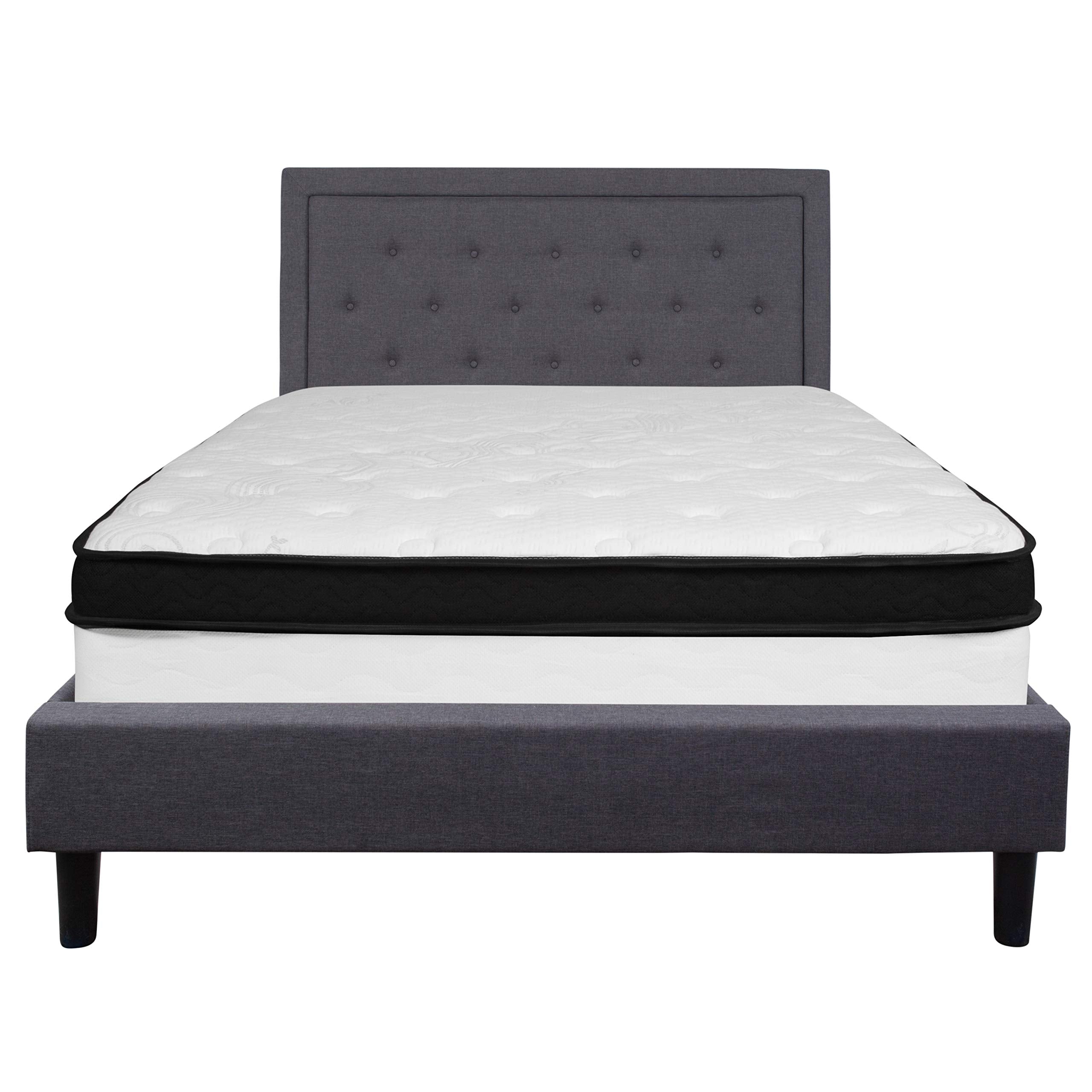 Flash Furniture Roxbury Queen Size Tufted Upholstered Platform Bed In Dark Gray Fabric With Pocket Spring Mattress