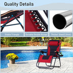 Phi Villa Xxl Oversized Padded Zero Gravity Chair, Foldable Patio Recliner, 30' Wide Seat Anti Gravity Lounger With Cup Holder, Set Of 2, Support 400 Lbs (Red)