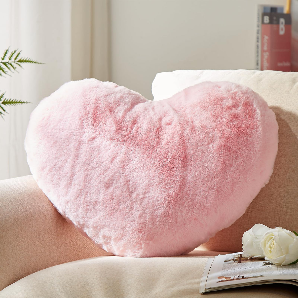 Yrxrus Heart Pillow, Pink Heart Pillows For Mother 'S Day, Love Pillow Gifts, 14X17 Inch Large Heart Shaped Pillows, Faux Rabbit