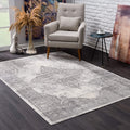 HomeRoots Grey 100% Polypropylene 2’ x 4’ Gray Distressed Medallion Area Rug