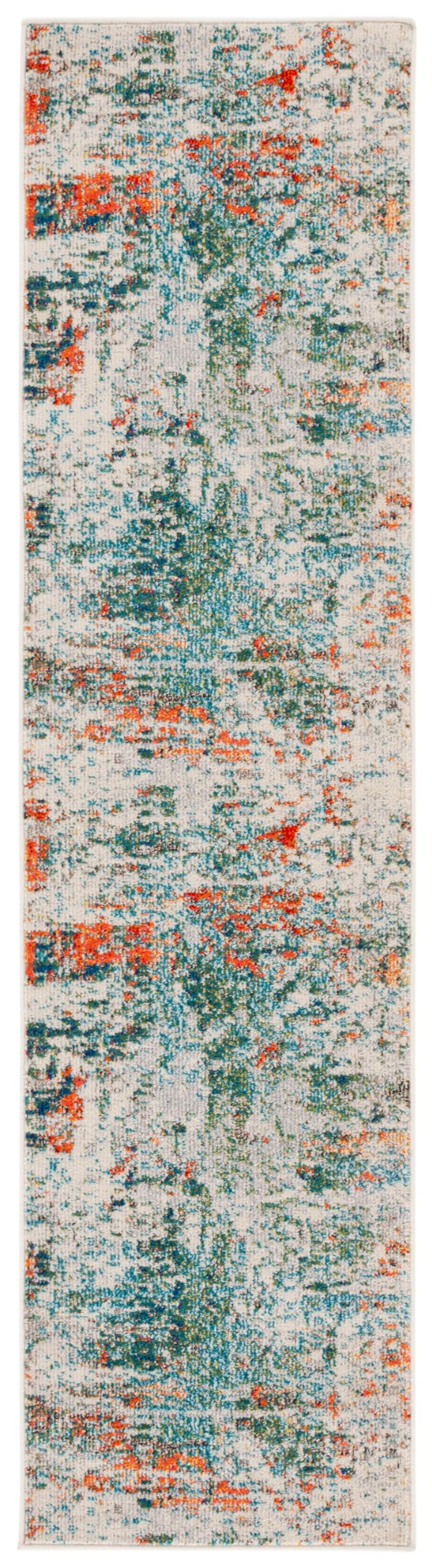 SAFAVIEH Madison Collection Runner Rug - 22 x 8, Green & Rust, Modern Abstract Design, Non-Shedding & Easy Care, Ideal for Hig