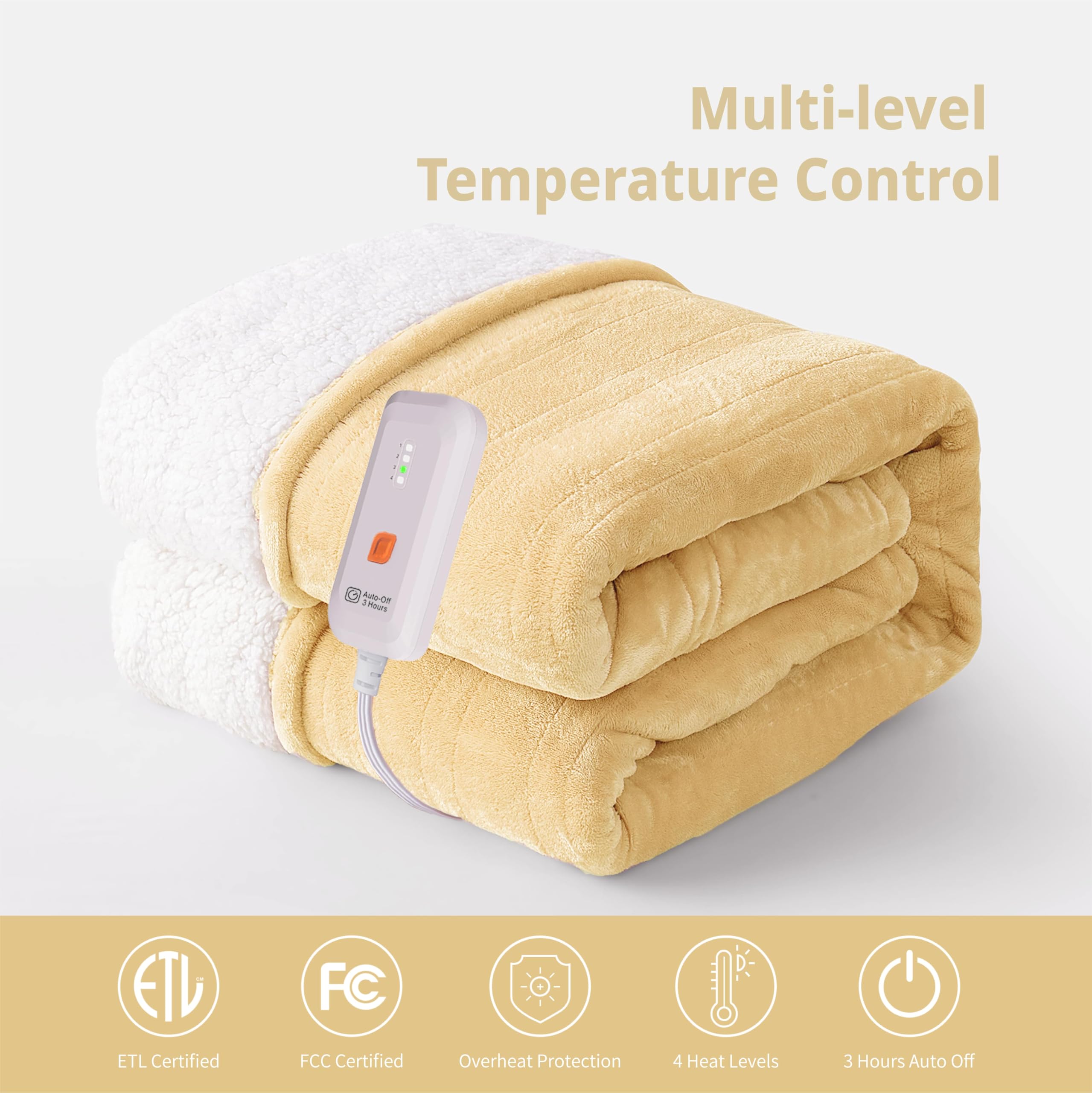 Templewet Heated Blanket Electric Throw 50'' X 60'' -Heated Throw Blanket With 4 Heating Levels & 3 Hours Auto Off,Machine Washa