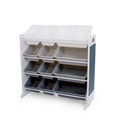 12-Bin Toy Organizer - White/Grey Gradient Ombre Frame with Chalkboard, Eraser & Chalk, Multi-Tier Storage for Kids Playrooms a