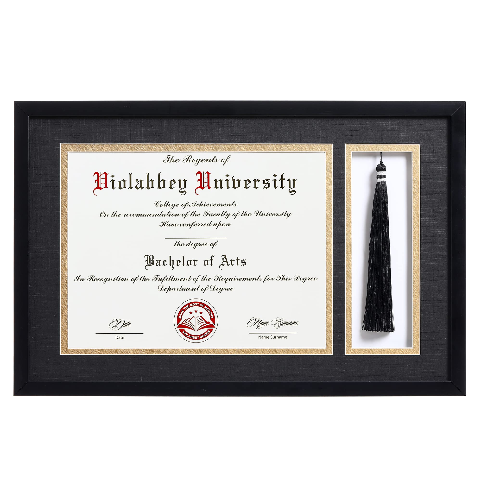 VIOLABBEY 11x17 Matte Black Diploma Frame with Tassel Holder for 8.5x11 Certificates Document, College Degree Frame for Wall Mou