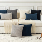 Kevin Textile Pack Of 2 Blue Corduroy Decorative Throw Pillow Covers 16X16 Inch Soft Boho Striped Pillow Covers Modern Farmhouse Home Decor For Autumn Sofa Living Room Couch Bed