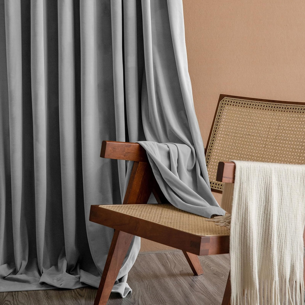 Lazzzy Velvet Grey Blackout Curtains 108 Inches Long Thermal Insulated Drapes For Bedroom Living Room Darkening Window Treatment