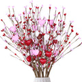 Valentines Day Decorations Artificial Hearts Flowers Berry Stems Gifts, 6 Packs Red Pink White Valentine Heart Shaped Picks for 