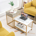 Tangkula Nesting Coffee Table Set Of 2, Rectangular Modern Stacking Accent Cocktail Tables For Living Room, 2 In 1 Space-Saving End Table With Drawer, Sofa Side Tables, Faux Marble Top