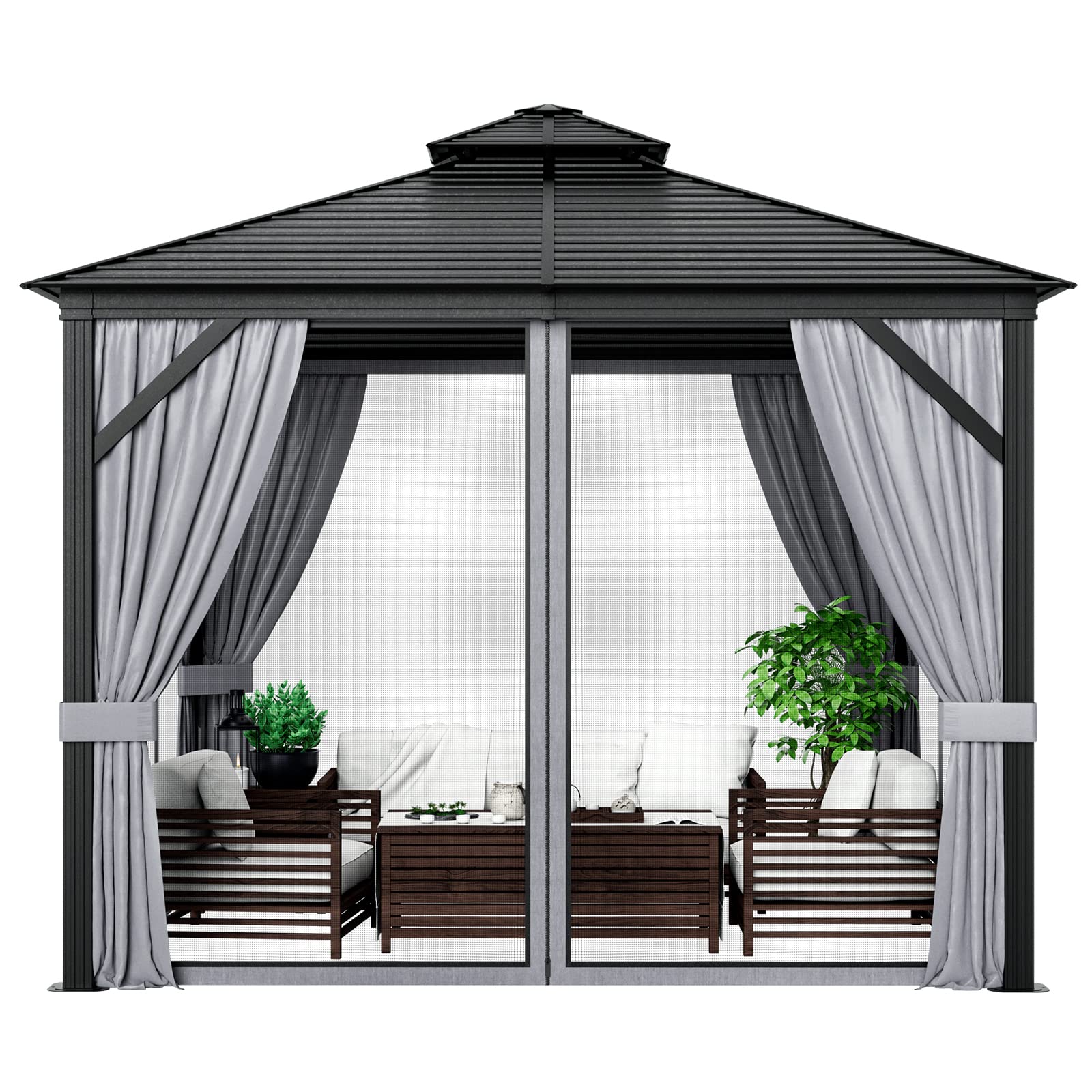 Tangkula 10X10 Ft Hardtop Gazebo, Double-Top Outdoor Gazebo With Galvanized Steel Roof, Anti-Rust Aluminum Frame, Patio Gazebo P