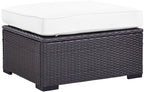 Crosley Furniture Biscayne Wicker Outdoor Ottoman Foot Rest for Patio, Deck, Porch, Brown with White Cushions