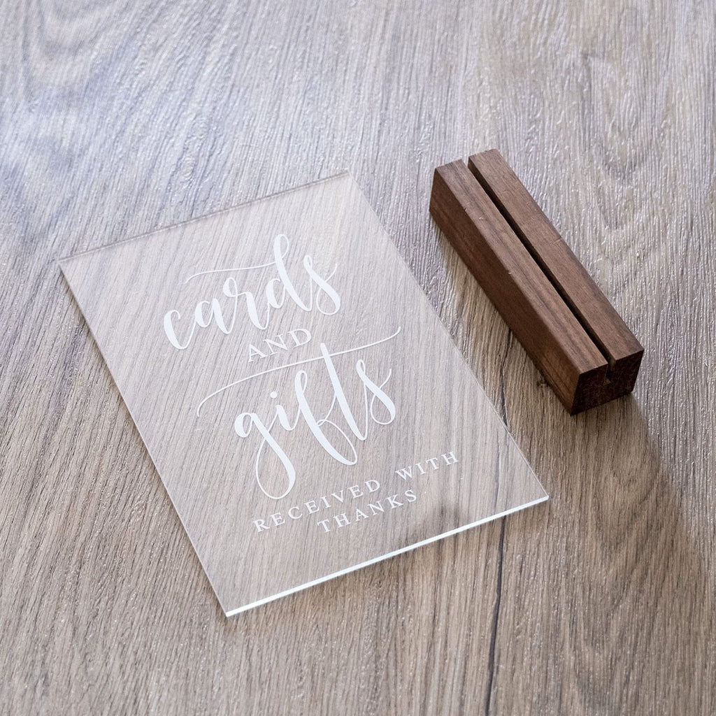 Acrylic Gifts And Cards Sign With Wood Stand- 5   X 7'' Clear Acrylic Table Decoration Signs With Holder For Wedding Reception &