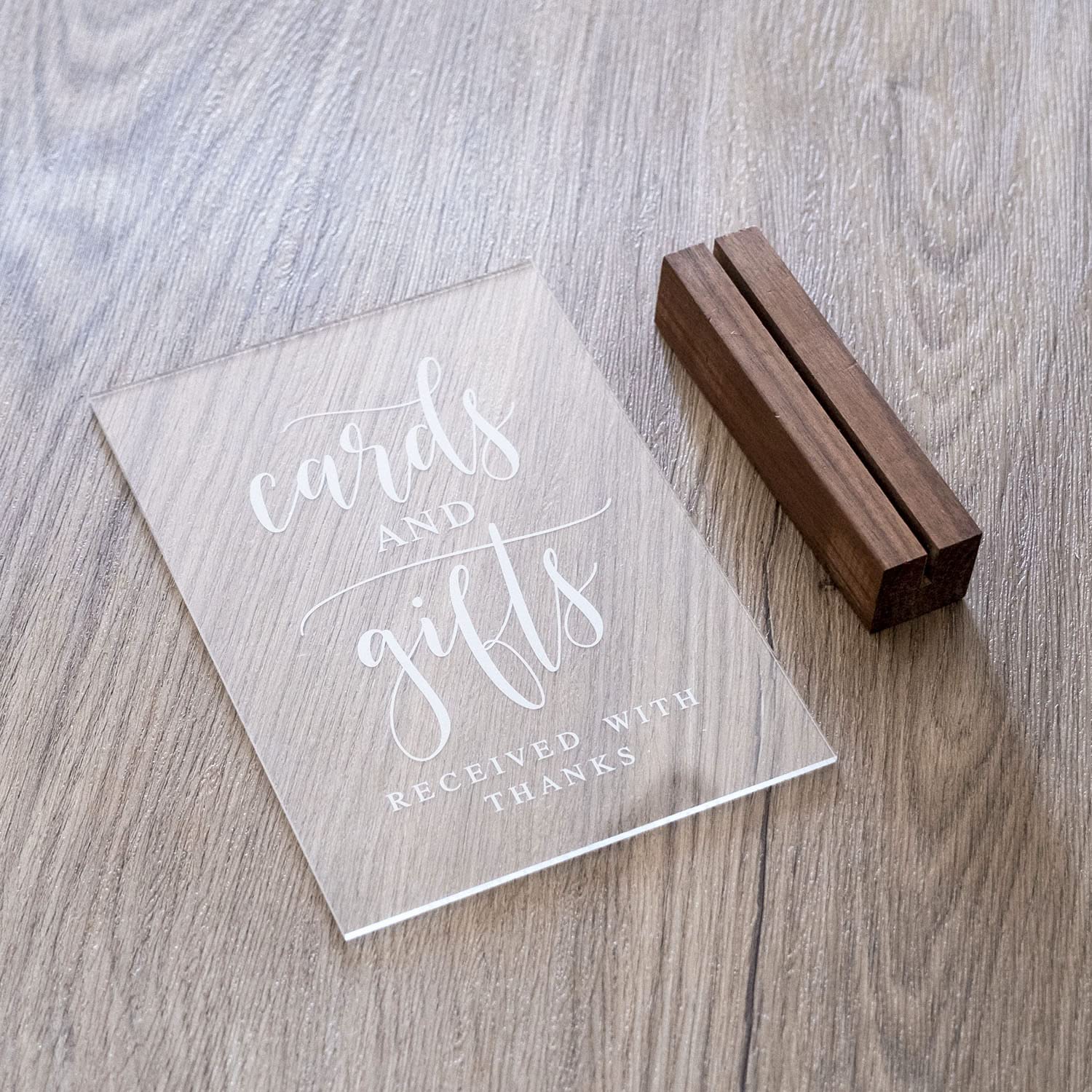 Acrylic Gifts And Cards Sign With Wood Stand- 5   X 7'' Clear Acrylic Table Decoration Signs With Holder For Wedding Reception &