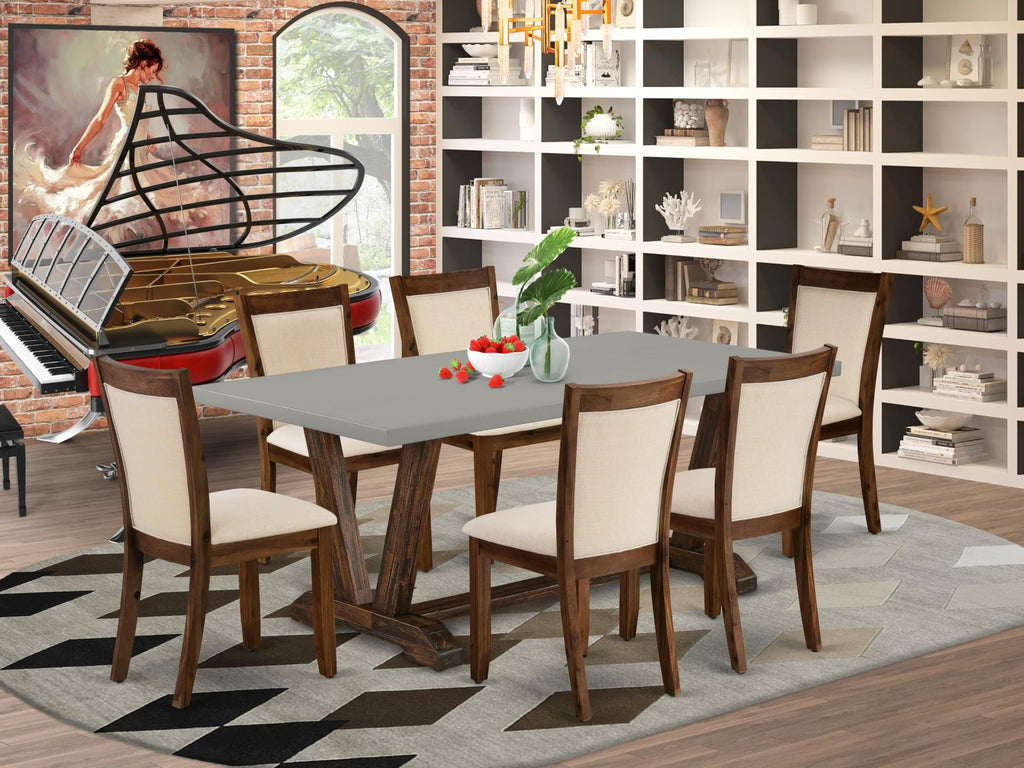 East West Furniture V797Mzn32-7 7 Piece Modern Dining Table Set Consist Of A Rectangle Wooden Table With V-Legs And 6 Light Beige Linen Fabric Parsons Dining Chairs, 40X72 Inch, Multi-Color