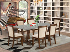 East West Furniture V797Mzn32-7 7 Piece Modern Dining Table Set Consist Of A Rectangle Wooden Table With V-Legs And 6 Light Beige Linen Fabric Parsons Dining Chairs, 40X72 Inch, Multi-Color