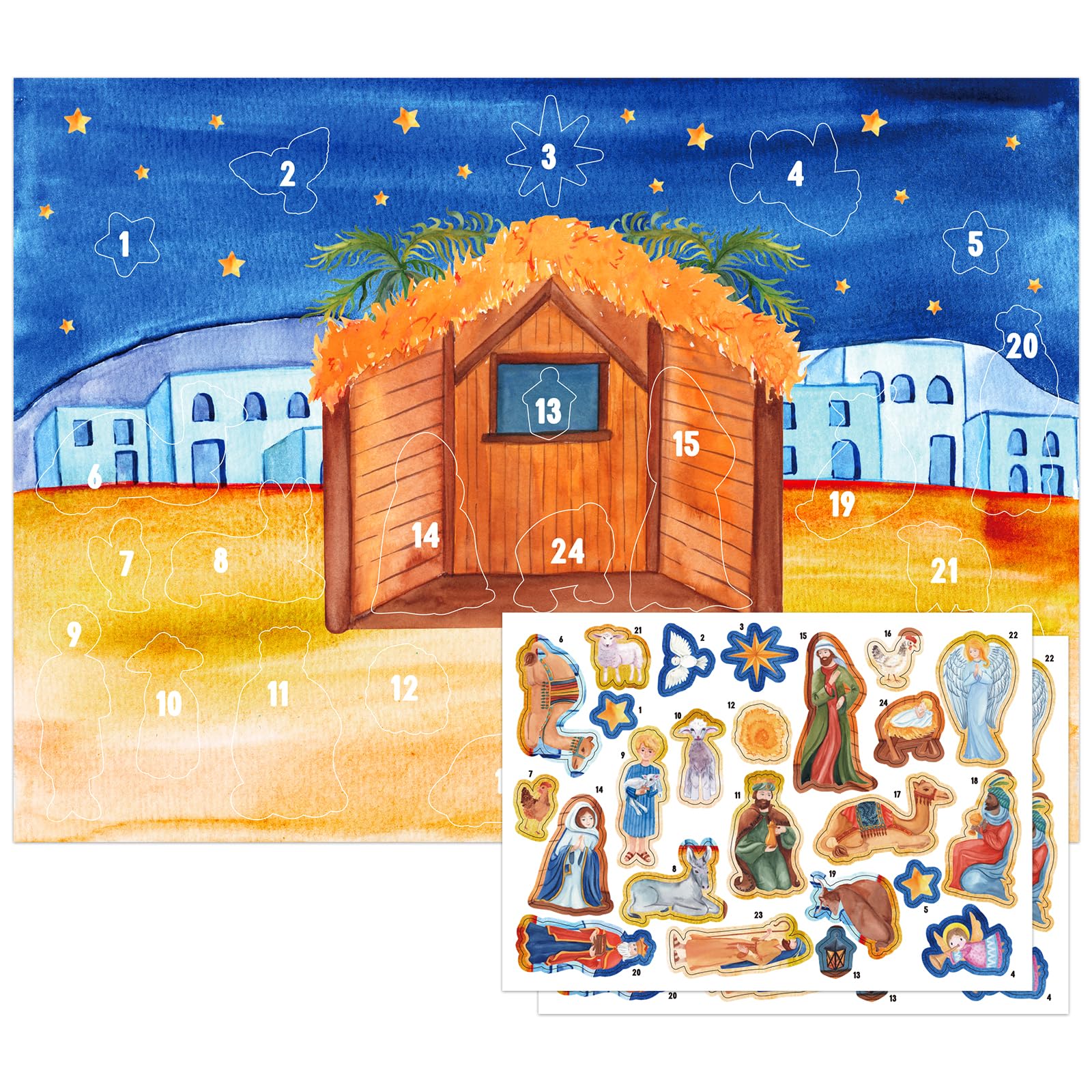 WhatSign Nativity Sticker Advent Calendar for Kids Christmas Advent Calendar 2023 Christian Advent Calendar Religious Christmas 