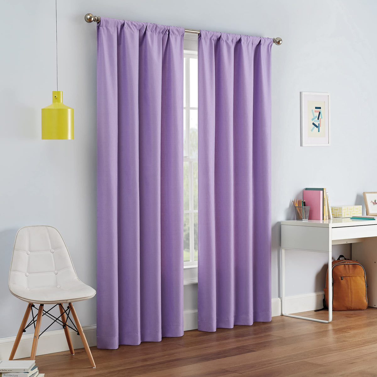 Eclipse Kendall Modern Blackout Thermal Rod Pocket Window Curtain For Bedroom Or Living Room (1 Panel), 42 X 84, Light Purple