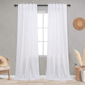 Koufall White Linen Semi Sheer Curtains 84 Inches Long For Living Room Sliding Glass Door,Light Filtering Textured Back Tab Rod Pocket Bedroom Curtain 2 Panel Sets,42X84 In Length