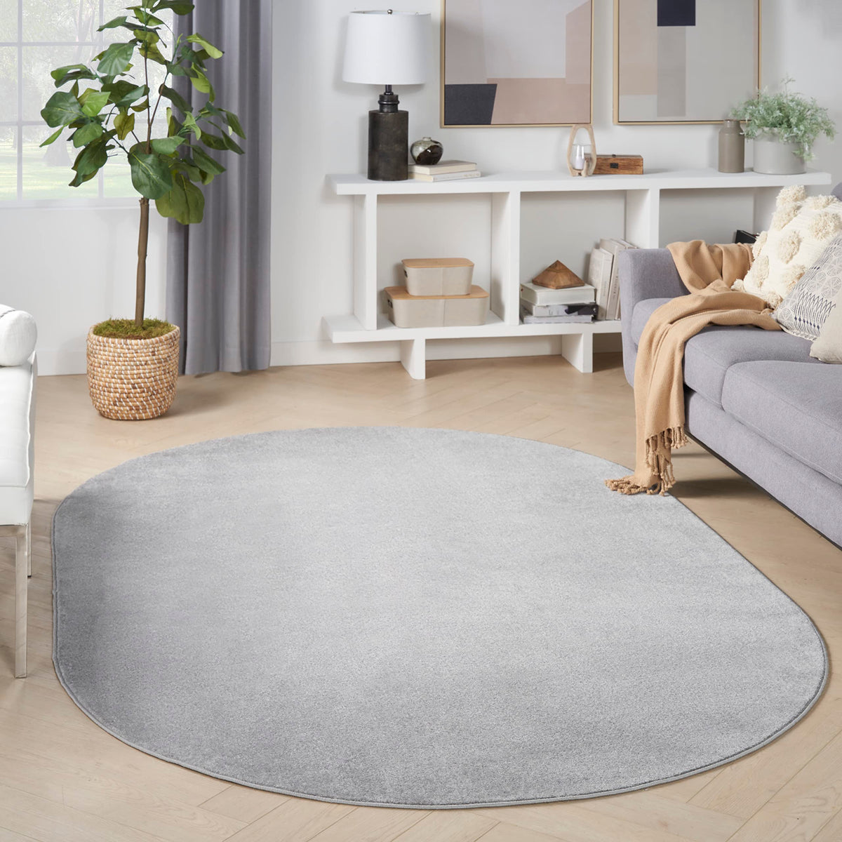 Nourison Essentials Indoor/Outdoor Silver Grey 6' X 9' Oval Area Rug, Easy Cleaning, Non Shedding, Bed Room, Living Room, Dining