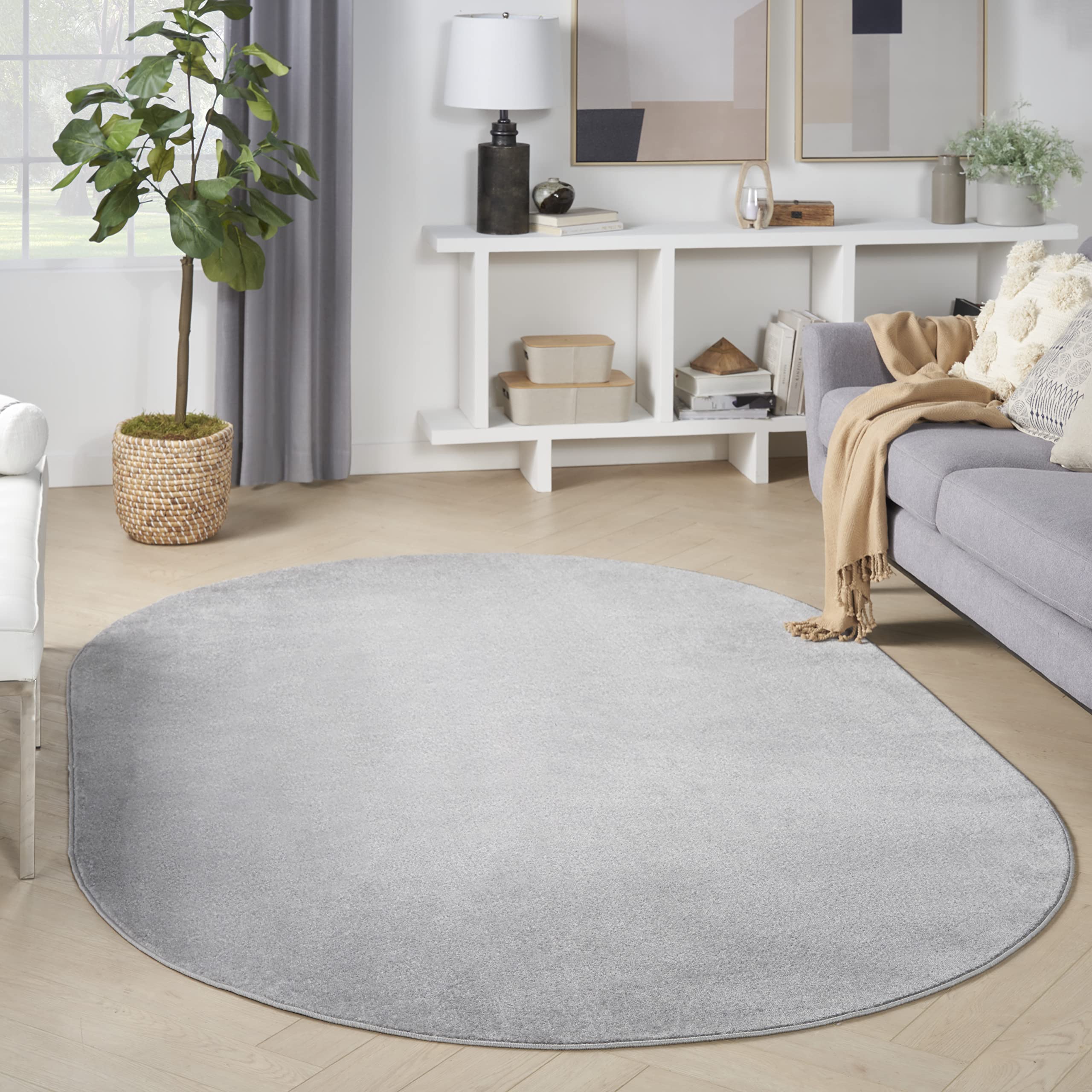 Nourison Essentials Indoor/Outdoor Silver Grey 6' X 9' Oval Area Rug, Easy Cleaning, Non Shedding, Bed Room, Living Room, Dining