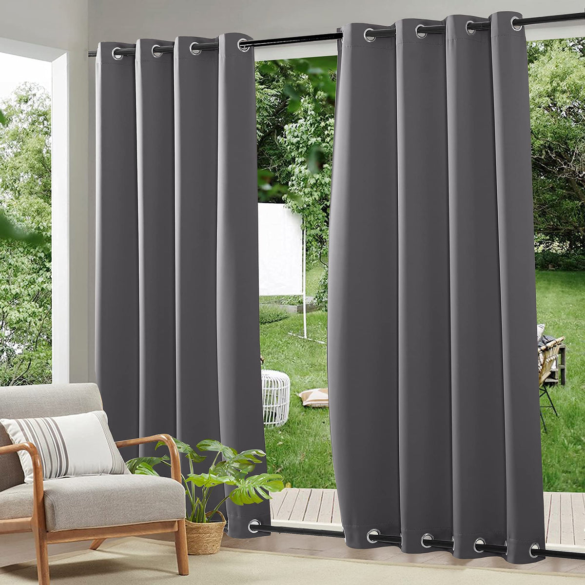 Ryb Home 2 Panels Outdoor Curtains Weighted Windproof Curtains Blackout Waterproof Panels Block Sun & Heat Outdoor Divider For P