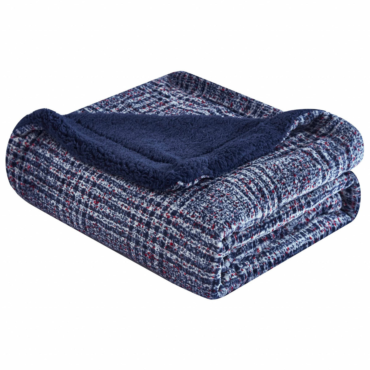 HomeRoots Navy Blue Reversible Velvet and Sherpa Throw Blanket