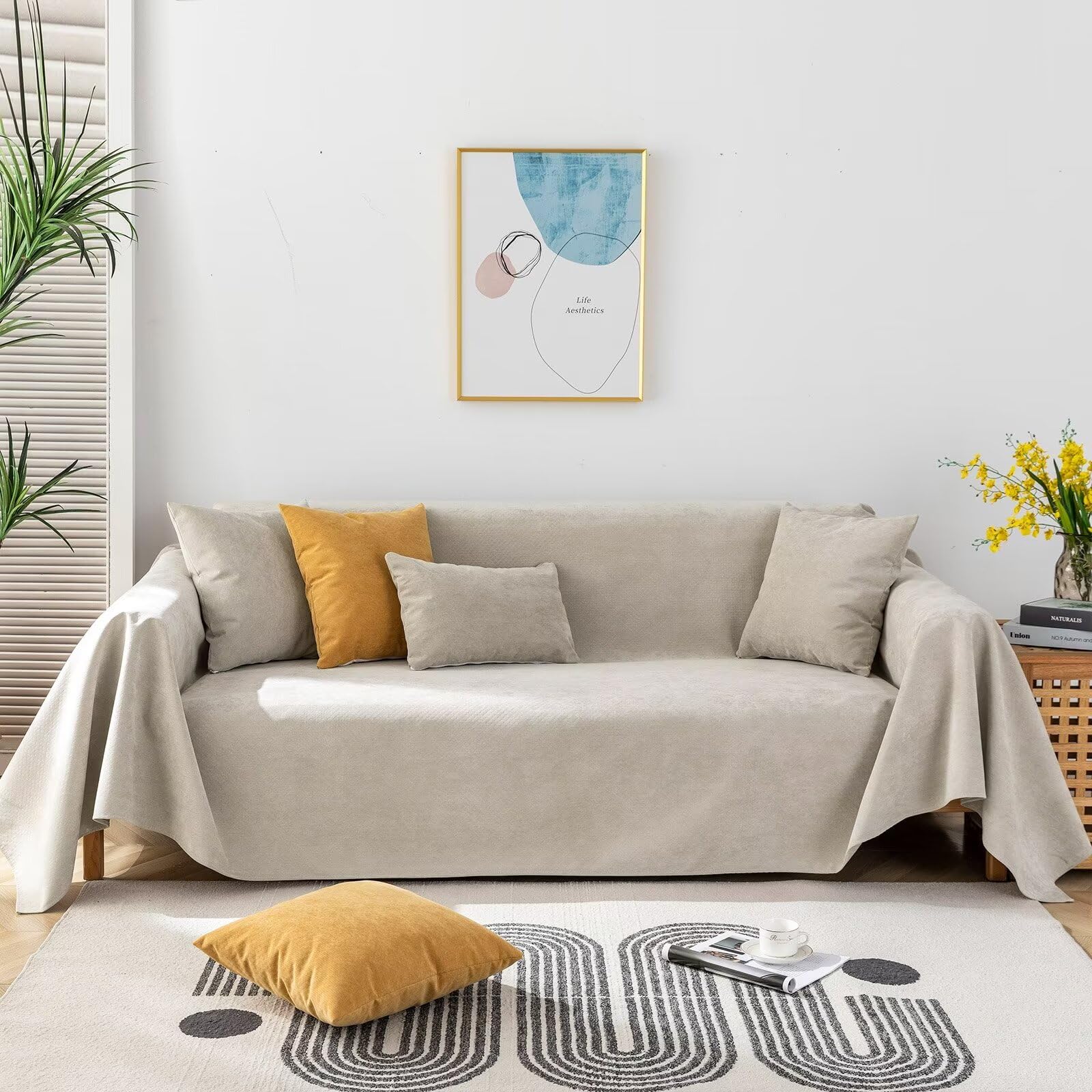 Vclife Waterproof Beige Sofa Cover Washable French Terry Couch Cover For 2 Cushion Couch Sofa Simple Loveseat Cover Cat Scratch