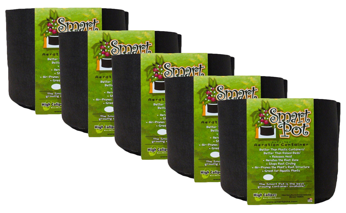 Smart Pot Soft-Sided Fabric Garden Plant Container Aeration Planter Pots, 10 Gallon, 5 Pack, Black