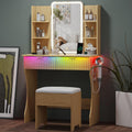 Small Vanity Desk with Mirror and Lights, Makeup Vanity with LED Lighted Mirror, Fluted Vanity with Lights Desk and Chair, 3 Lig