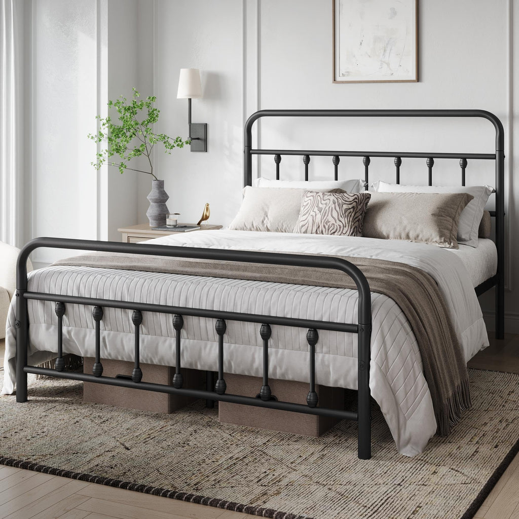 Yaheetech Classic Metal Platform Bed Frame Mattress Foundation With Victorian Style Iron-Art Headboard/Footboard/Under Bed Storage No Box Spring Needed Full Size Black