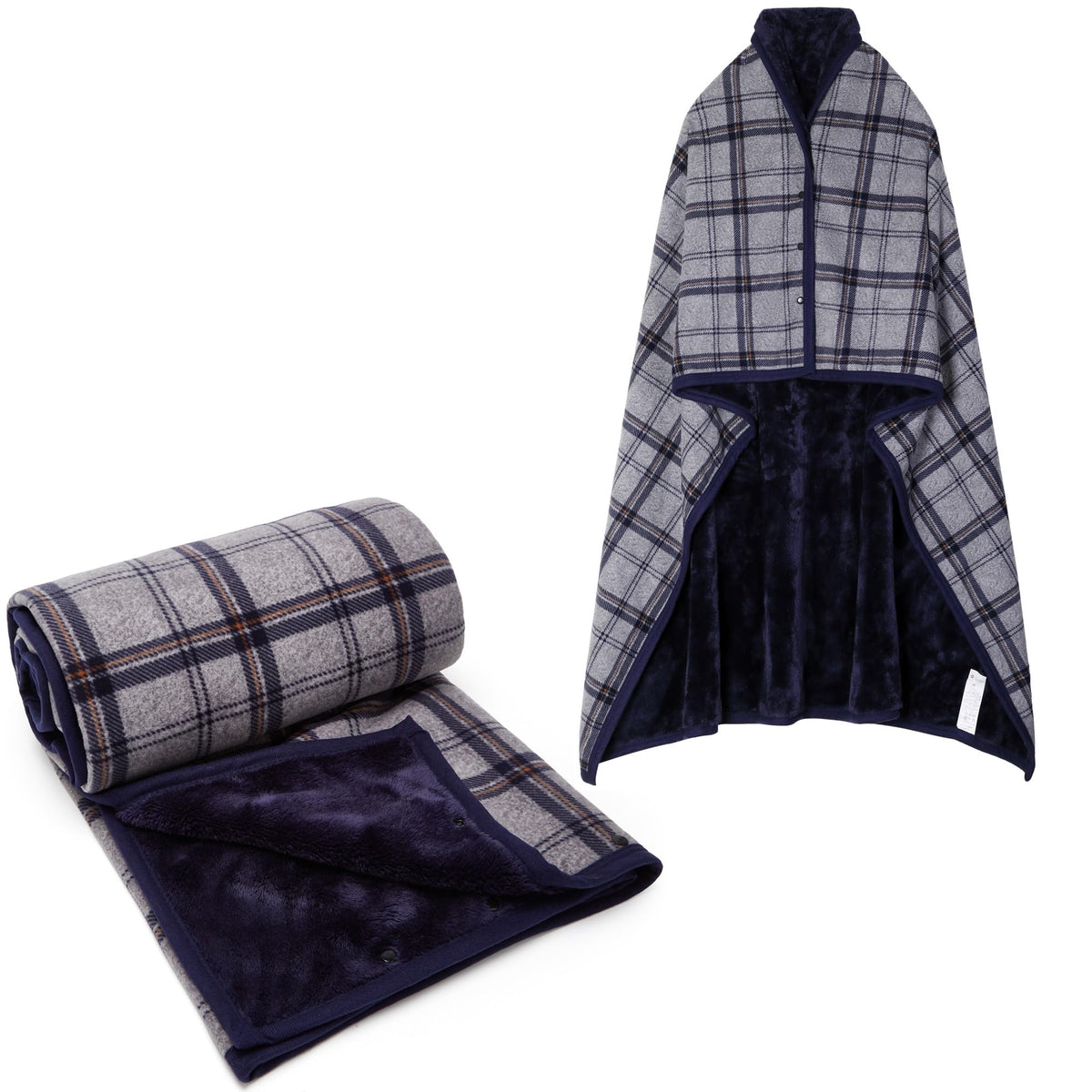 Forestfish Fleece Wearable Blanket Oversized, Comfy Lightweight Lap Blanket Poncho Throw With Buttons, 63X 55   (Navy)