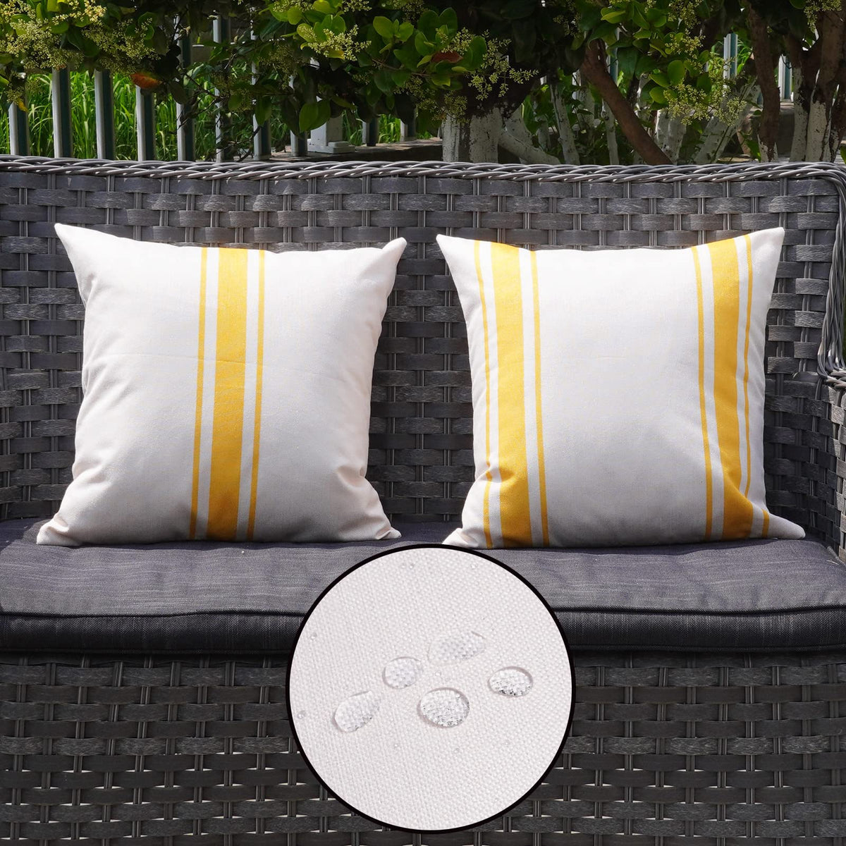 Onway Outdoor Pillow Covers Waterproof 18X18 Set Of 2 Decorative Linen Throw Pillow Cover Beige And Yellow Striped Outdoor Pillo