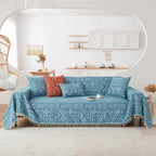 Handontime Turquoise Couch Protector For Dogs Boho Tassel Blue Couch Cover Farmhouse Sofa Covers Aztec Tribal Couch Covers For 3 Cushion Couch Sofa Universal Sofa Slipcover For Home Décor, 71' X118'