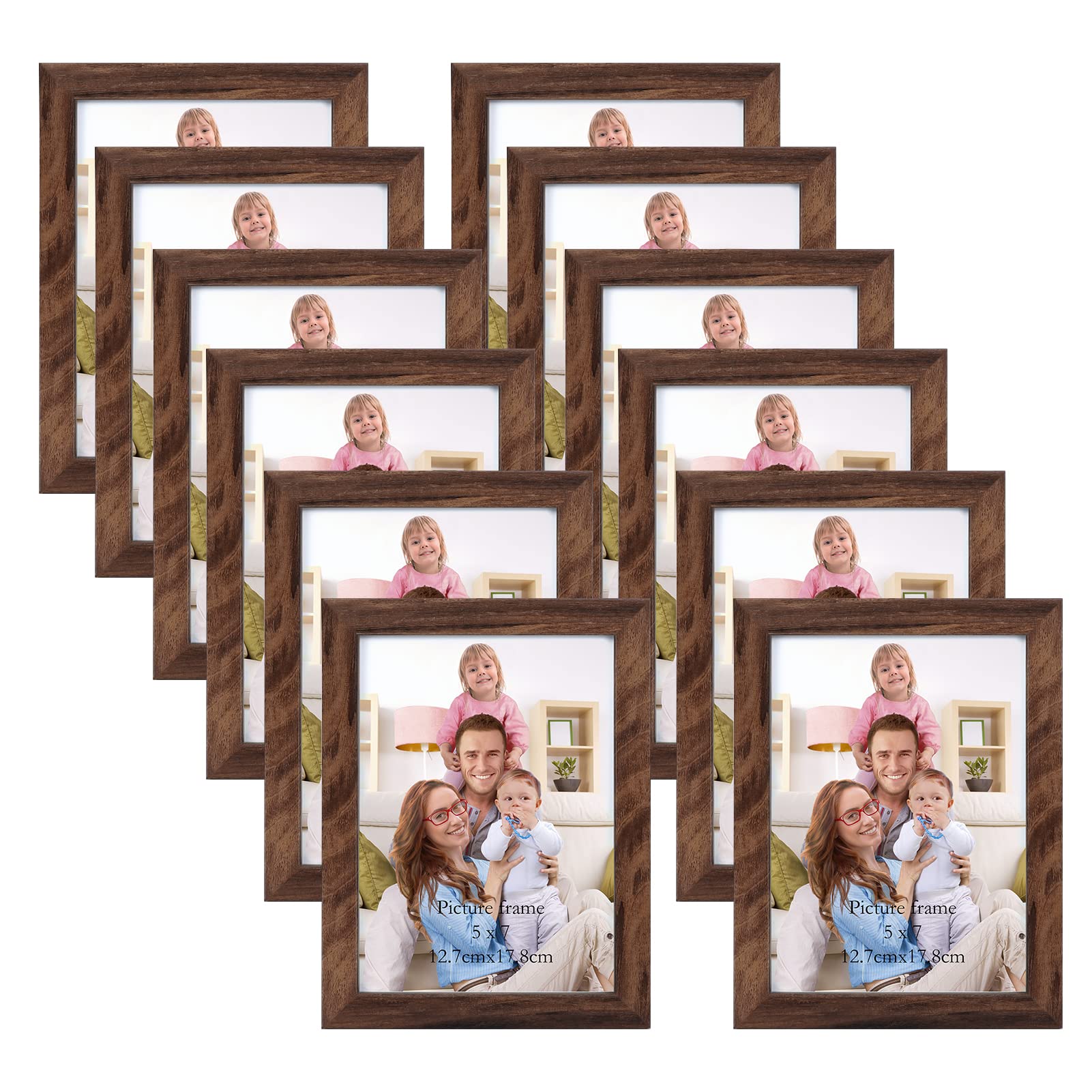 Giftgarden 5x7 Picture Frame Brown Set of 12, Multi Rustic Walnut Wood-Color 5 by 7 Photo Frames Bulk for Wall or Tabletop Displ