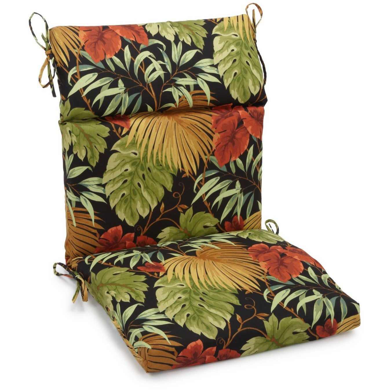 Blazing Needles Spun Polyester Patterned Outdoor Squared Seat/Back Chair Cushion, 18 x 38, Tropique Raven