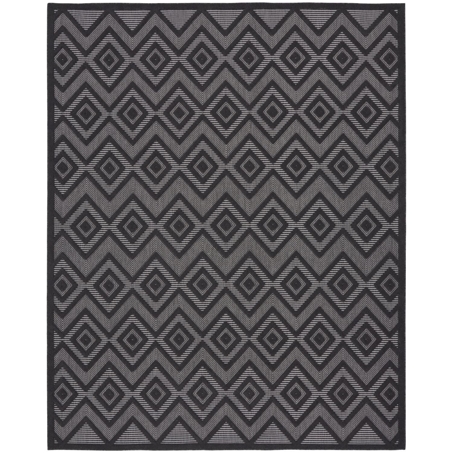 Nourison Versatile Indoor/Outdoor Charcoal/Black 8' X 10' Area Rug, Easy Cleaning, Non Shedding, Bed Room, Living Room, Dining Room, Deck, Backyard, Patio, High Traffic Area (8X10)