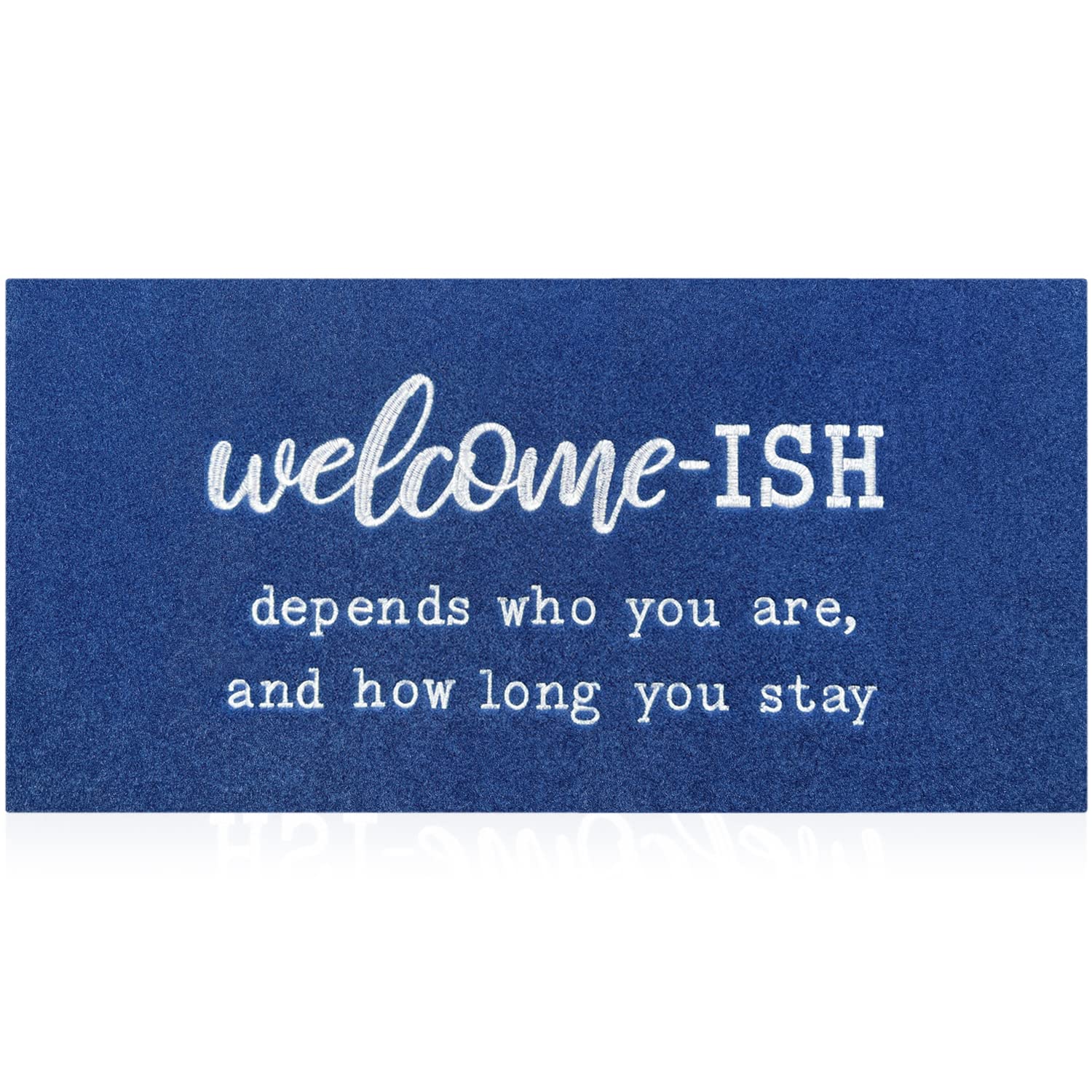 Large Welcome Mat Low Profile Floor Mat Front Doormat, Blue Welcome-Ish Indoor Outdoor Door Mat Non Slip Absorbent Resist Dirt E