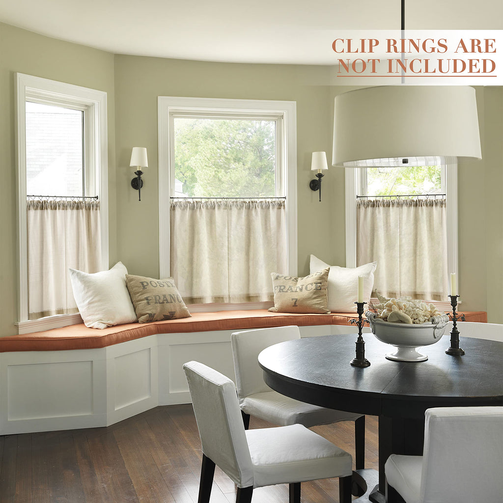 Kitchen Curtains 24 Inch Length Rustic Beige Farmhouse Country Linen Short Cafe Semi Sheer Curtains Rod Pocket Tiers For Small H