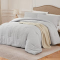 Quataly Light Grey Full Comforter Set - 3 Pieces Seersucker Lightweight Bedding Comforter Sets (1 Soft Fluffy Comforter & 2 Pill