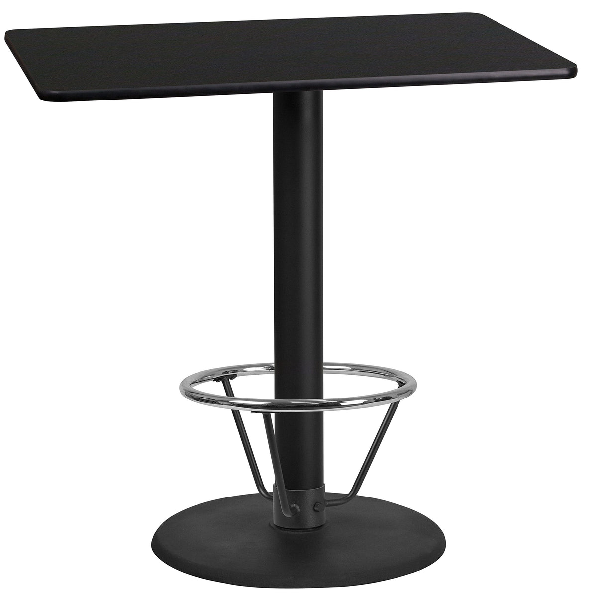 Flash Furniture Stiles 24'' x 42'' Rectangular Black Laminate Table Top with 24'' Round Bar Height Table Base and Foot Ring