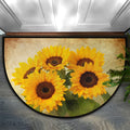 Pardick Half Round Doormat Retro Flower Sunflower Non-Slip Half Circle Area Rug Durable Washable Runner Mat for Living Room Bedr