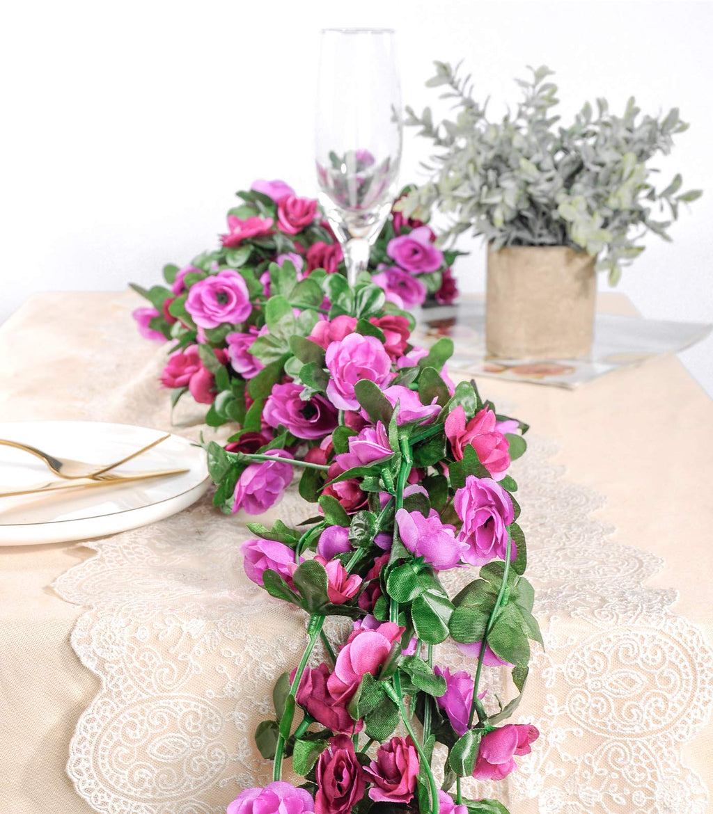 Miracliy 9 Pcs 73.8 Ft Flower Garland Fake Rose Vine Artificial Flower Hanging Rose Ivy Home Hotel Office Wedding Party Garden C