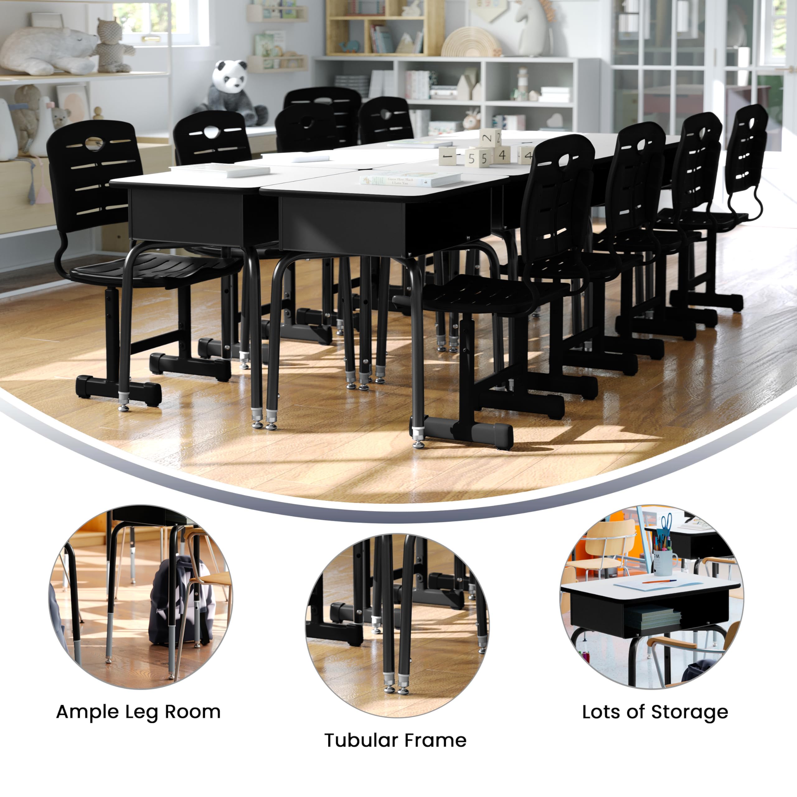 Flash Furniture Billie Open Front Student Desk for Classrooms or Remote Learning, Height Adjustable School Desk with Metal Book Box, Gray/Black