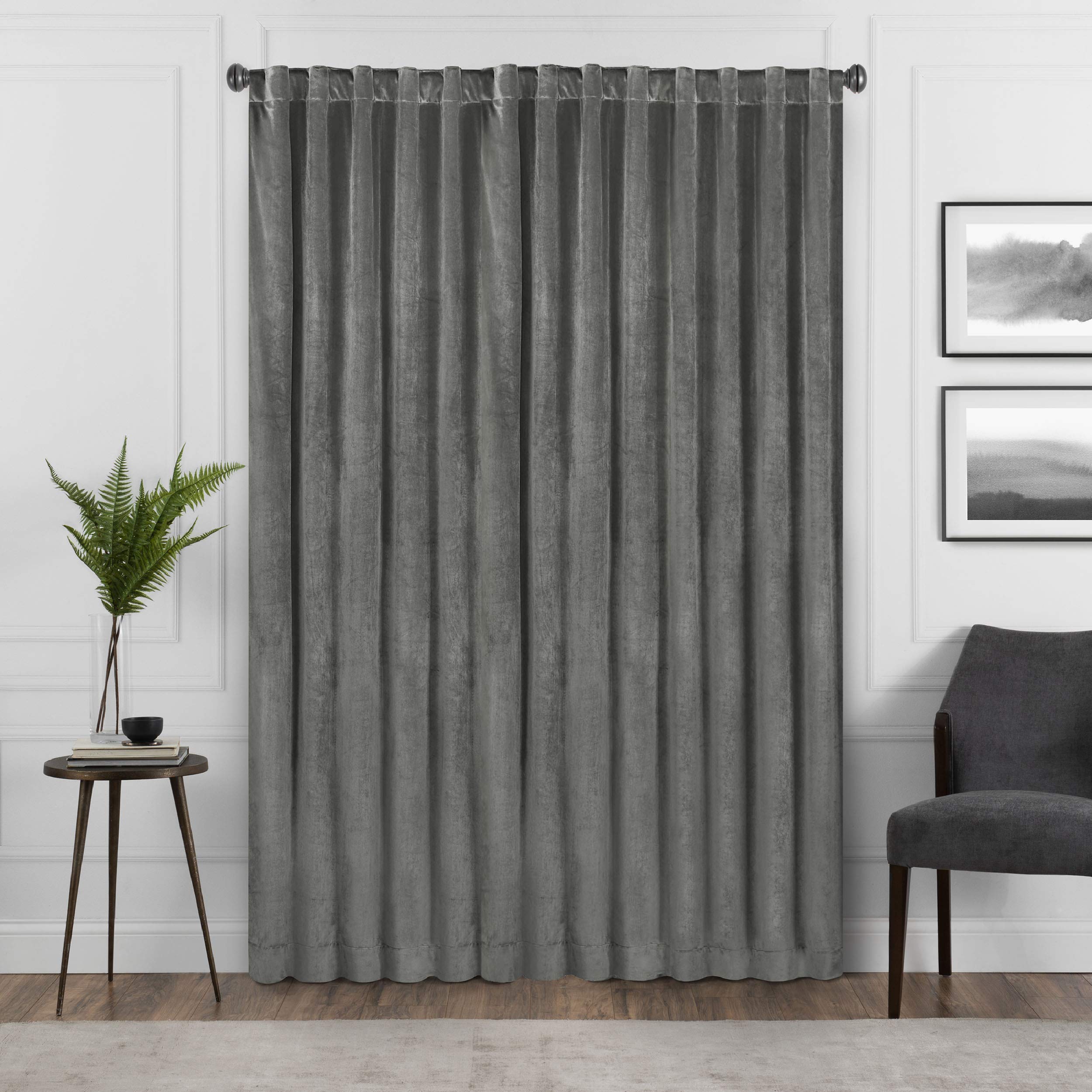 Eclipse Harper Velvet Rod Pocket Curtains For Bedroom, Single Panel, 50 In X 95 In, Charcoal
