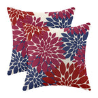 CXMEIFLY Burgundy Red Navy Blue Pillow Covers 18x18 Inch Set of 2 Dahlia Floral Decor Throw Pillows Summer Modern Geometry Flowe